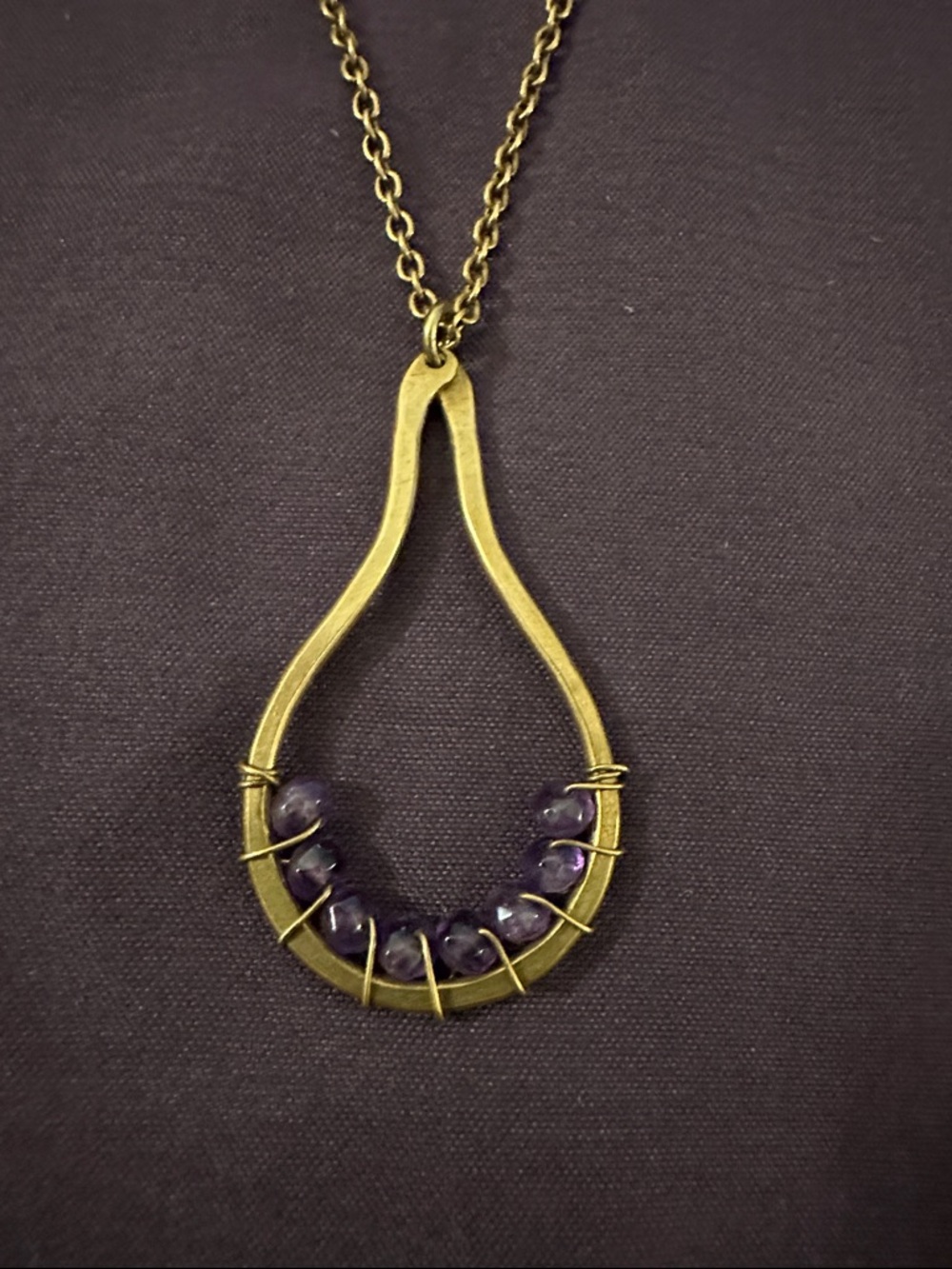 Nashelle Brass Teardrop Super Long Necklace with Purple Stones